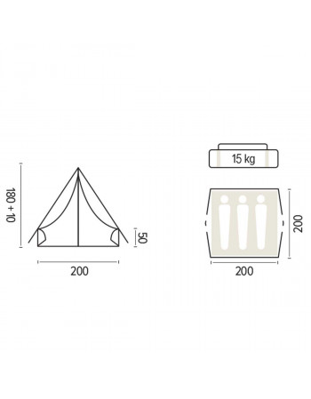 Tente Canadienne 3 places plan de coupe