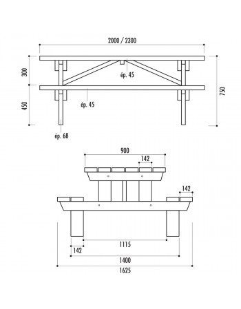 Table pique nique Malaga 230 cm