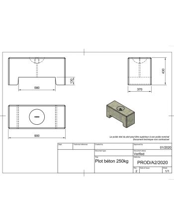 Poids de lestage béton 250 KG