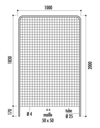 Grille d'exposition 2x1m et mailles 50X50mm