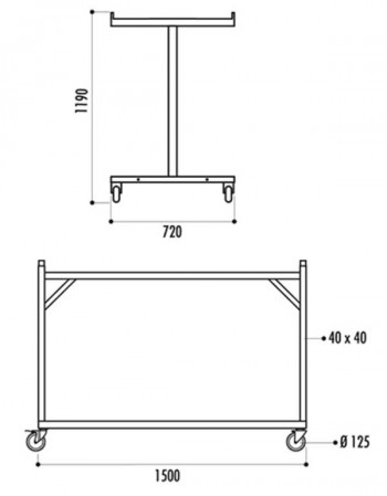 Chariot pour 24 Grilles d'exposition 2x1m diemensions