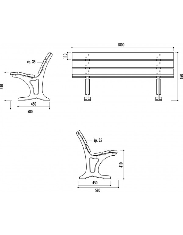 Banc extérieur classique - trianon 180 RAD 