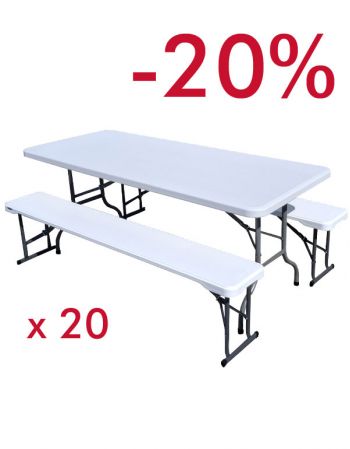 lot de 20 tables 183 x 76 + 40 bancs