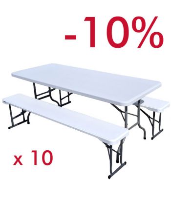 lot de 10 tables 183 x 76 + 20 bancs
