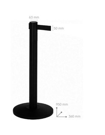 Potelet de guidage à sangle rétractable 2 m pour file d'attente - dimensions