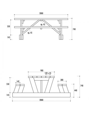 Table pique nique Séville avec dossier 200 cm