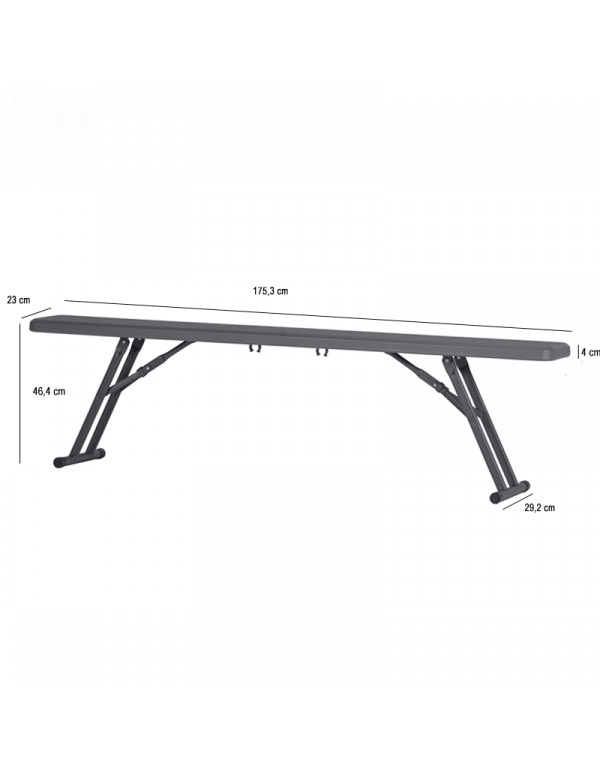 Banc pliant de 180 cm en PEHD blanc et acier noir solide